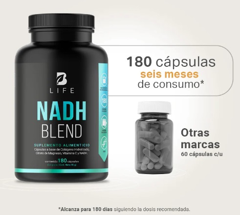 BLIFE NADH Blend | NADH, Colágeno Hidrolizado y Vitamina C  180 caps | 500 mg