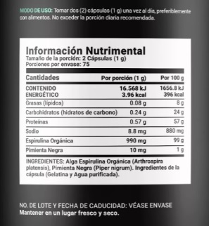 BLIFE Organic Spirulina | Espirulina Orgánica 150 Caps | 500 mg