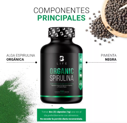 BLIFE Organic Spirulina | Espirulina Orgánica 150 Caps | 500 mg