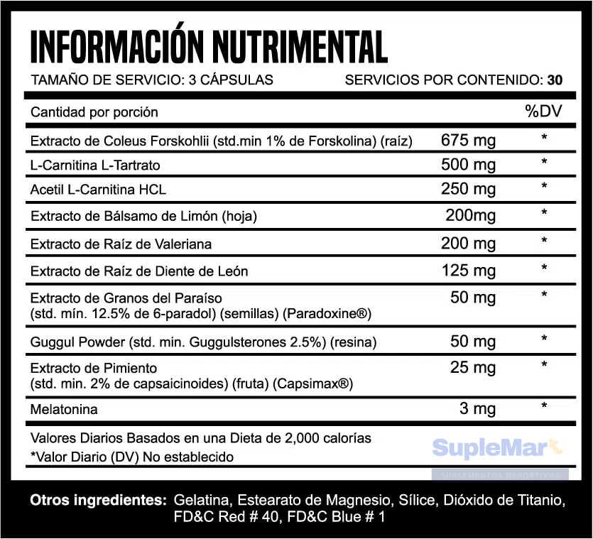 DIABLO BURN 24/7 90 CAPS LIBRE DE ESTIMULANTES 30 SERVICIOS