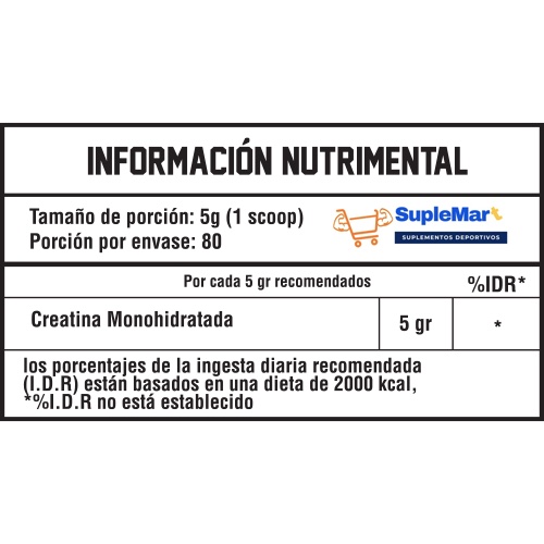 CREATINA MONOHIDRATADA 400 GRS SIN SABOR