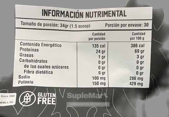 PROTEINA ISOLATADA 1KG 30 SERVICIOS